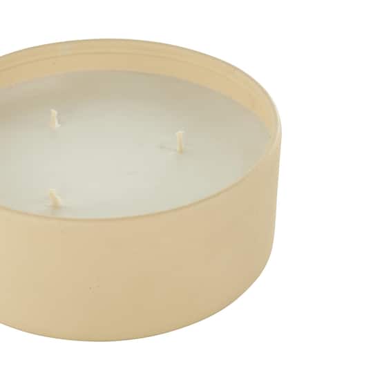 Ivory and Iris 22oz. Beige with White Wax 3 Wick Rose Blossom & Sandalwood Scented Metal Candle